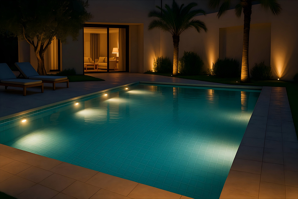 Coastal Private Villa Infinity Pool Lighting at Night