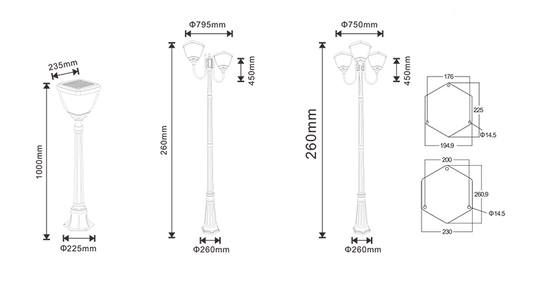 SYA-1606 luces de polo alimentadas por energía solar