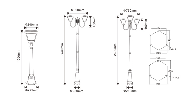 SYA-1605 Post de lámpara solar para jardín